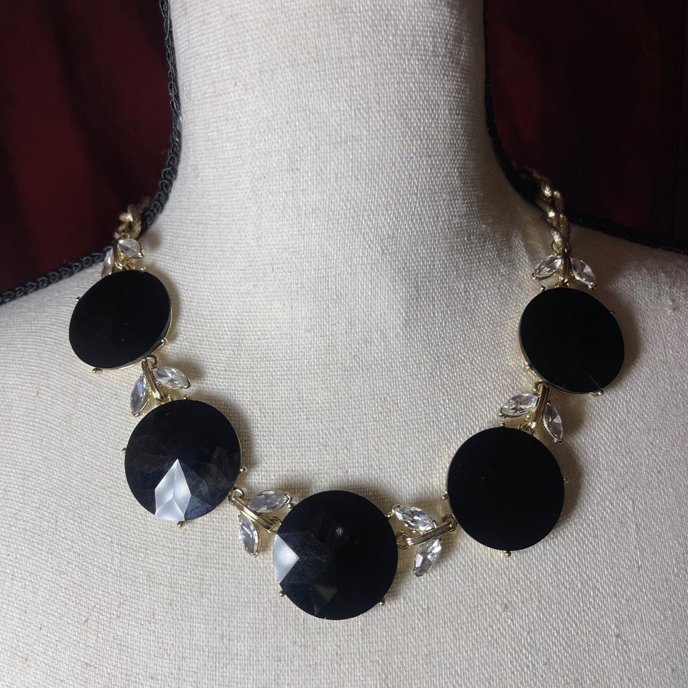 White House Black Market Gold Chain Necklace with Diamond & Black Diamond Accent